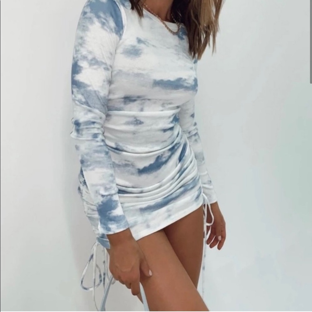 Princess Polly Lioness Baby Blue Cloud Print Military Minds Ruched Bodycon Dress